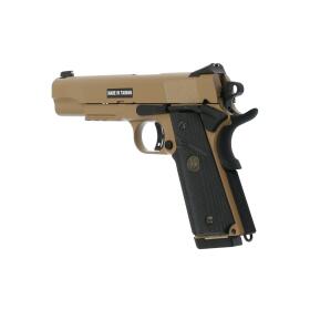 Softair - Pistole - KJ Works M1911 MEU Full Metal GBB-Tan - ab 18, über 0,5 Joule