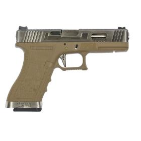 Softair - Pistole - WE G-Force 17 SV Silver Barrel Metal Version GBB-Desert - ab 18, über 0,5 Joule