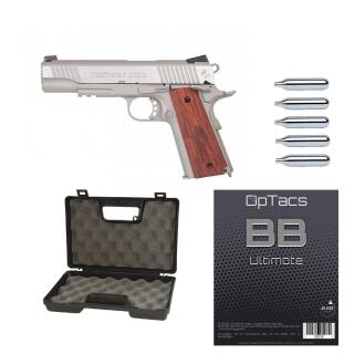 SET !!! Softair - Pistole - KWC - Colt 1911 Railgun Stainless CO2 GBB - ab 18, über 0,5 Joule