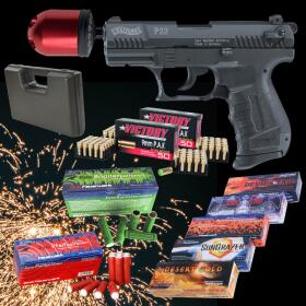 NEW YEARS EVE MEGASET !!! Shotgun - Walther P22 - 9 mm P.A.K. incl. case, 100 blanks & 100 rounds of effect ammunition